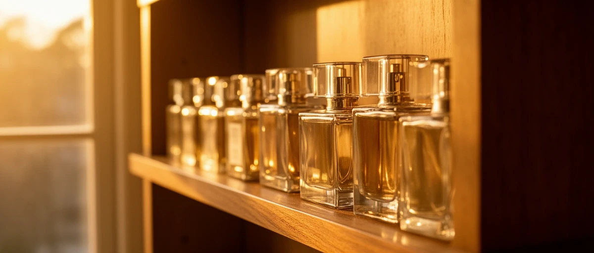 Perfume bottles on a shelf